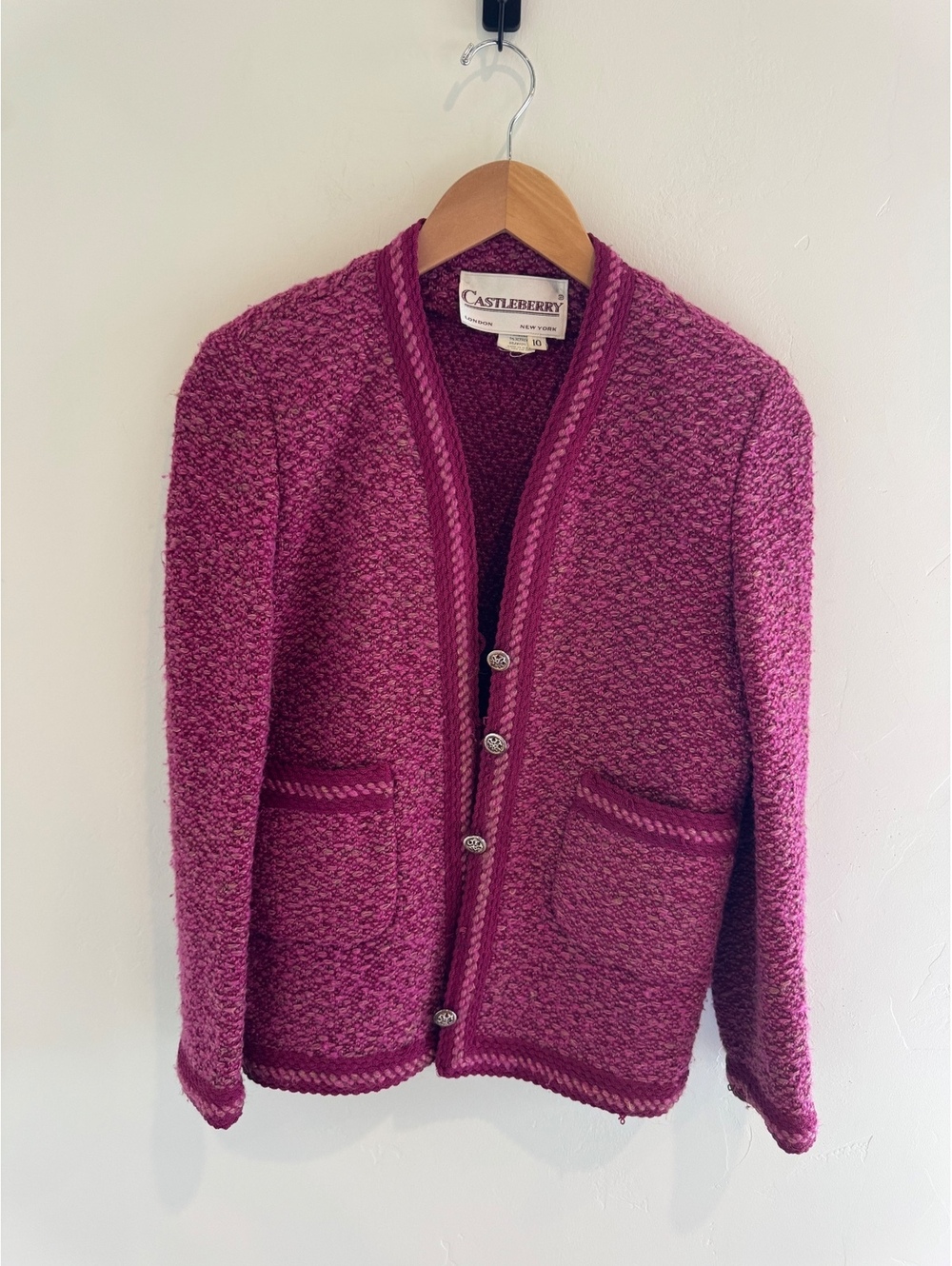 Vintage Castleberry Purple Tweed Knit Cardigan Blazer Size 10